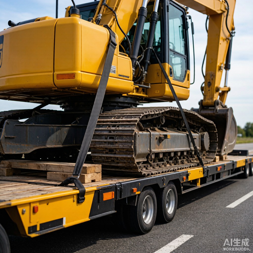 挖掘机装车固定标准:四点绑扎与履带垫木的正确做法